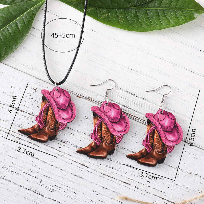 Set de bijuterii din lemn cu cercei și colier, stil Western, tăiere-imprimare, toamnă 2024