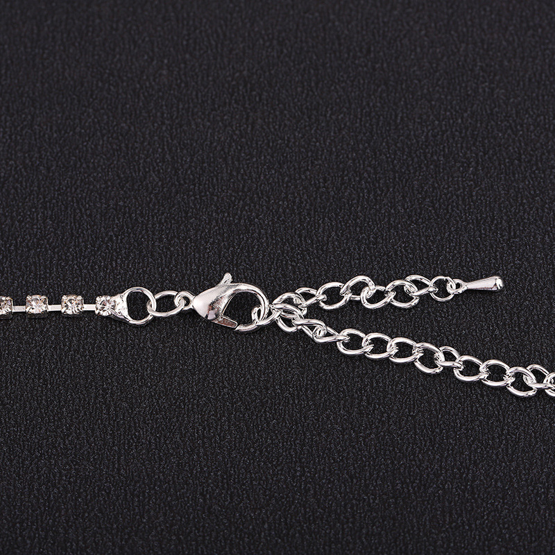 Set colier și cercei cu rhinestones — design val, lanț șarpe, bijuterii de nuntă, vară 2021 (Material: Rhinestone; Set: Colier + Cercei; Lanț: Șarpe; An/Sezon: Vara 2021)