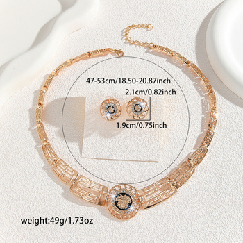 Set colier și cercei cu cap de leopard, aliaj de zinc, placare electroplatinată, stil în formă de V, lanț standard