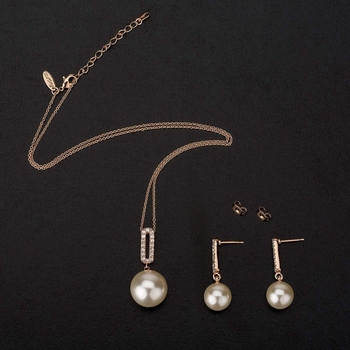 Set cercei și colier cu perlă artificială, încrustat cu diamante, pandantiv din aliaj, forme inimă/picătură/clopot