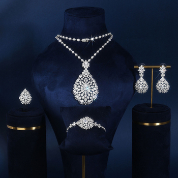 Диамантен комплект бижута: обици, колие и гривна; медна основа с цирконови висулки; електроплакиране; оригинален дизайн Bride Talk