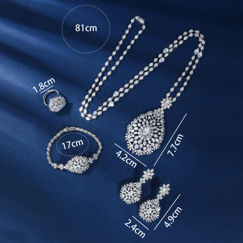 Диамантен комплект бижута: обици, колие и гривна; медна основа с цирконови висулки; електроплакиране; оригинален дизайн Bride Talk