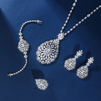 Диамантен комплект бижута: обици, колие и гривна; медна основа с цирконови висулки; електроплакиране; оригинален дизайн Bride Talk