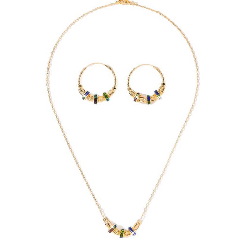 Vast Galaxy set bijuterii din cupru: cercei și colier, placare electrolitică, lanț regulat