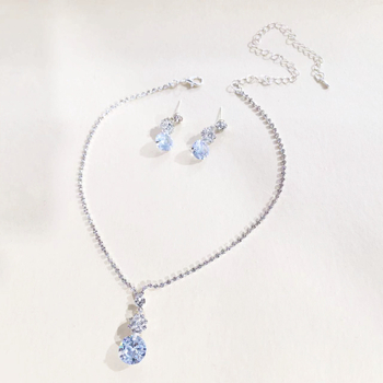 Set de bijuterii din cupru cu strasuri – cercei și colier, electroplacat, pandantiv din cristal artificial, lanț standard, stil proaspăt și dulce, primăvara 2024