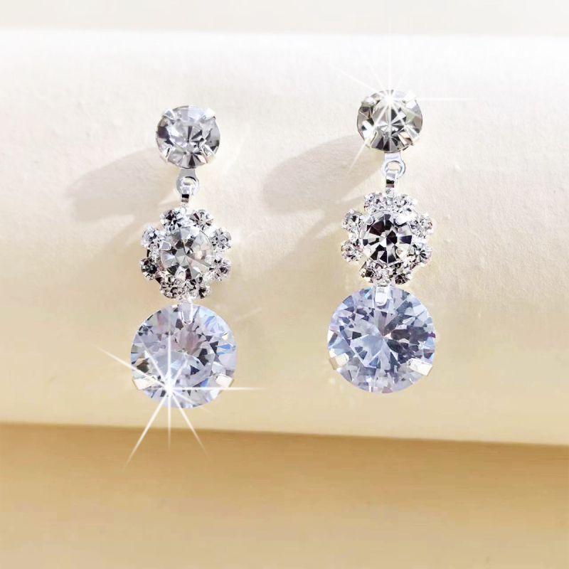 Set de bijuterii din cupru cu strasuri – cercei și colier, electroplacat, pandantiv din cristal artificial, lanț standard, stil proaspăt și dulce, primăvara 2024