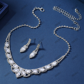 Set colier și cercei din zircon cu picături de apă și rhinestones, lanț clavicular, finisaj electroplate, stil japonez și coreean