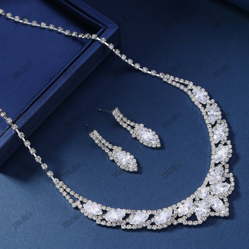 Set colier și cercei din zircon cu picături de apă și rhinestones, lanț clavicular, finisaj electroplate, stil japonez și coreean