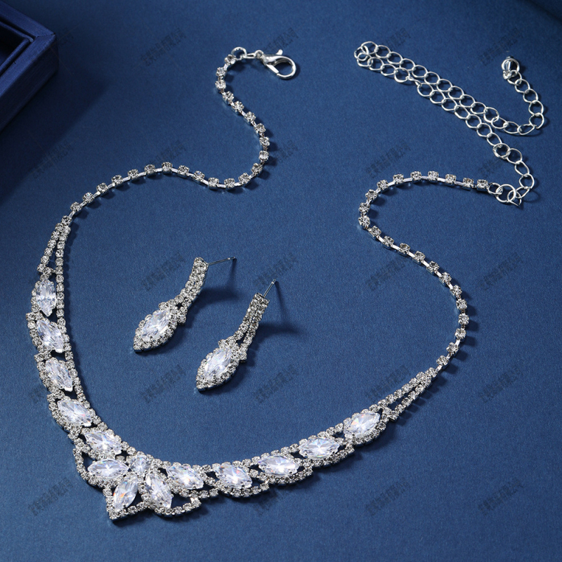 Set colier și cercei din zircon cu picături de apă și rhinestones, lanț clavicular, finisaj electroplate, stil japonez și coreean