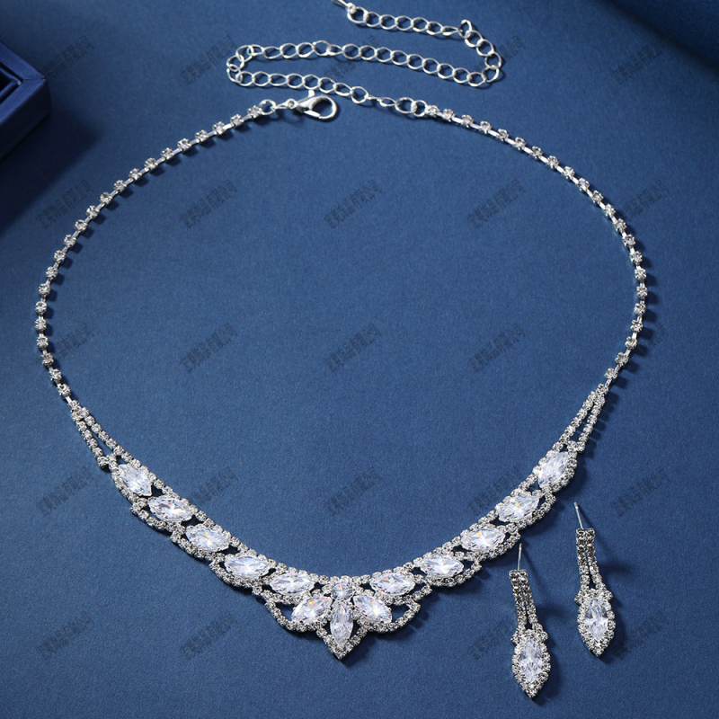 Set colier și cercei din zircon cu picături de apă și rhinestones, lanț clavicular, finisaj electroplate, stil japonez și coreean