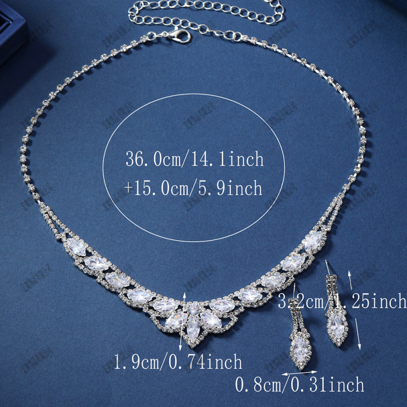 Set colier și cercei din zircon cu picături de apă și rhinestones, lanț clavicular, finisaj electroplate, stil japonez și coreean