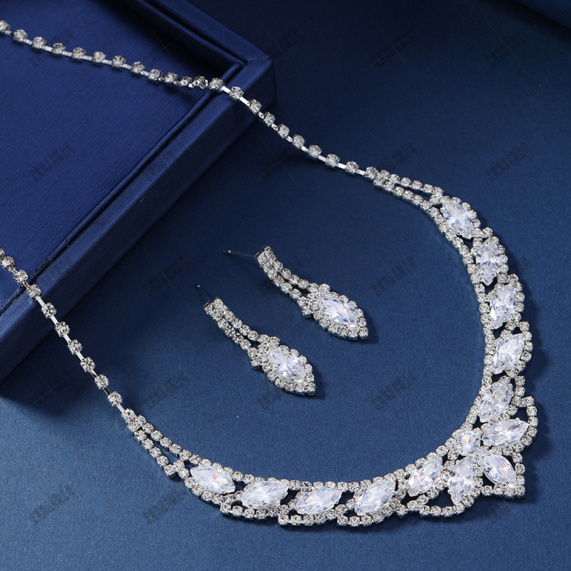 Set colier și cercei din zircon cu picături de apă și rhinestones, lanț clavicular, finisaj electroplate, stil japonez și coreean