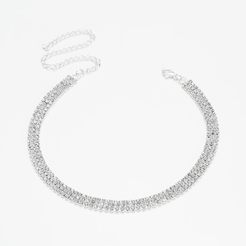 Háromsoros strasszos ékszerszett: nyaklánc, fülbevaló és karkötő menyasszonyi kiegészítőkhöz, geometriai stílus, hullámlánc, többszintes, elektroplatált bevonat