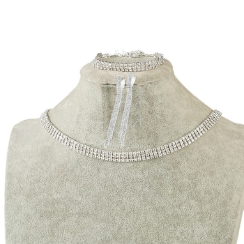 Háromsoros strasszos ékszerszett: nyaklánc, fülbevaló és karkötő menyasszonyi kiegészítőkhöz, geometriai stílus, hullámlánc, többszintes, elektroplatált bevonat