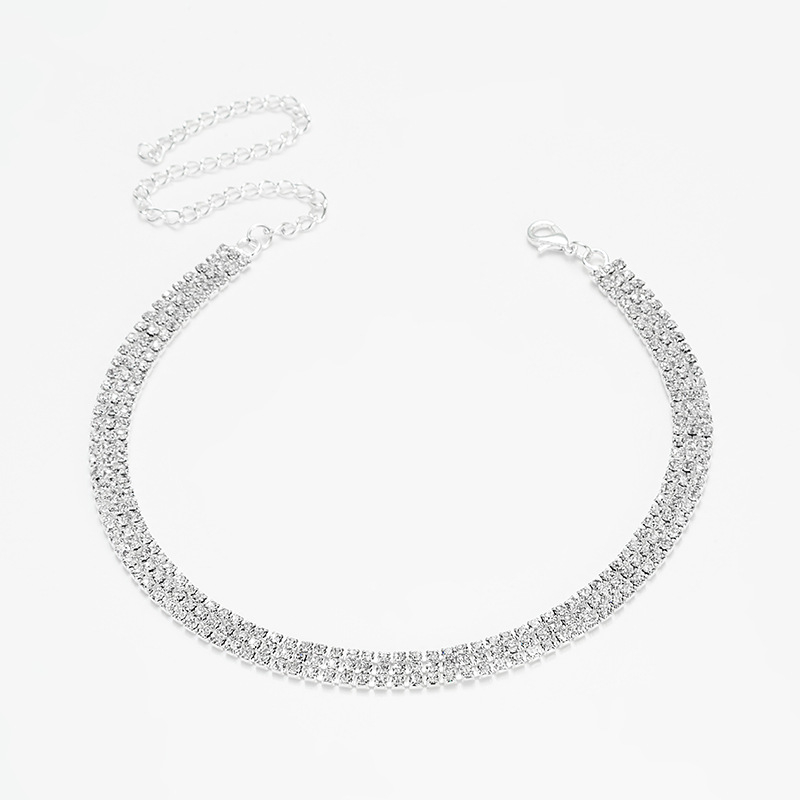 Háromsoros strasszos ékszerszett: nyaklánc, fülbevaló és karkötő menyasszonyi kiegészítőkhöz, geometriai stílus, hullámlánc, többszintes, elektroplatált bevonat