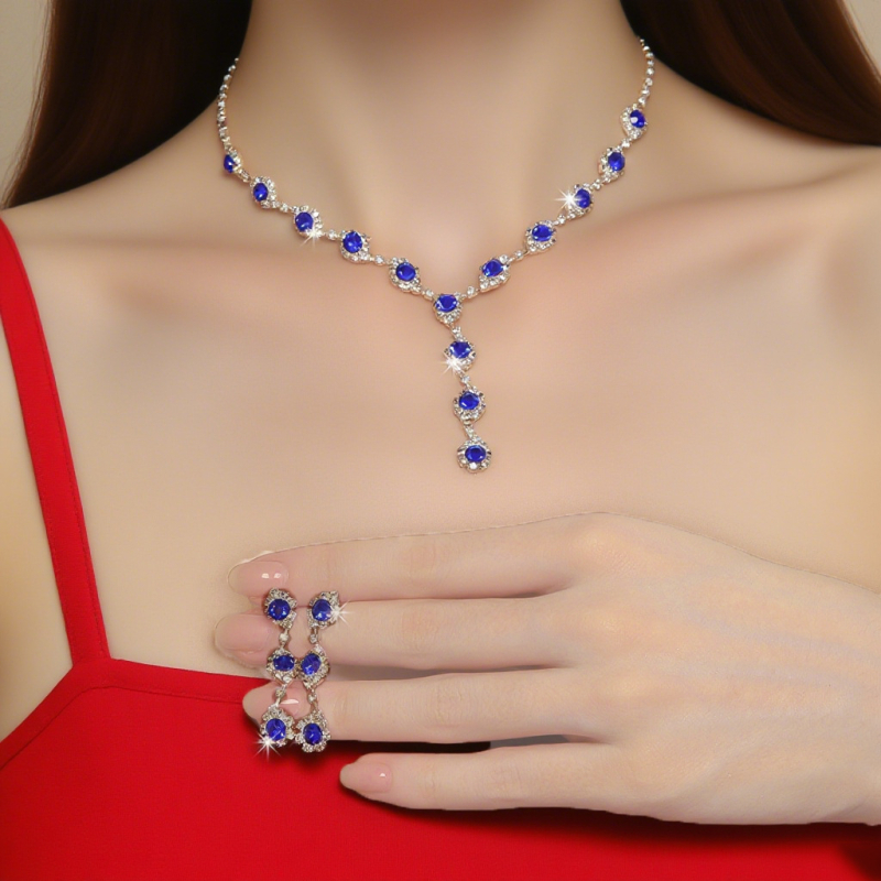 Set de bijuterii pentru femei: colier și cercei cu lanț claw-chain din metal, cristal, electroplating, model zodiac