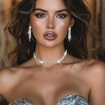 Set de bijuterii din rhinestones cu piatră de diamant, șnur cu ciucuri și lanț gheară – cercei, colier și accesorii pentru mână pentru femei; modele: inimă, picătură, clopot; lanț obișnuit; Primăvara 2024