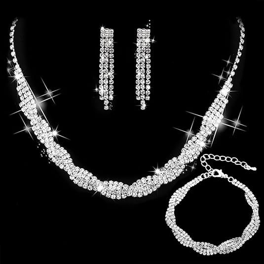 Set de bijuterii din rhinestones cu piatră de diamant, șnur cu ciucuri și lanț gheară – cercei, colier și accesorii pentru mână pentru femei; modele: inimă, picătură, clopot; lanț obișnuit; Primăvara 2024