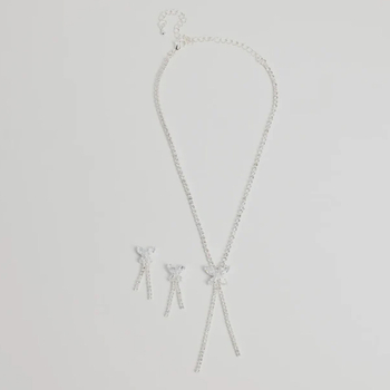 Set colier și cercei cu fluture – cristale, stil ușor lux, lanț standard, model fluture, placare electrochimică, colecția de iarnă 2024