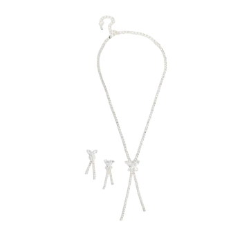 Set colier și cercei cu fluture – cristale, stil ușor lux, lanț standard, model fluture, placare electrochimică, colecția de iarnă 2024