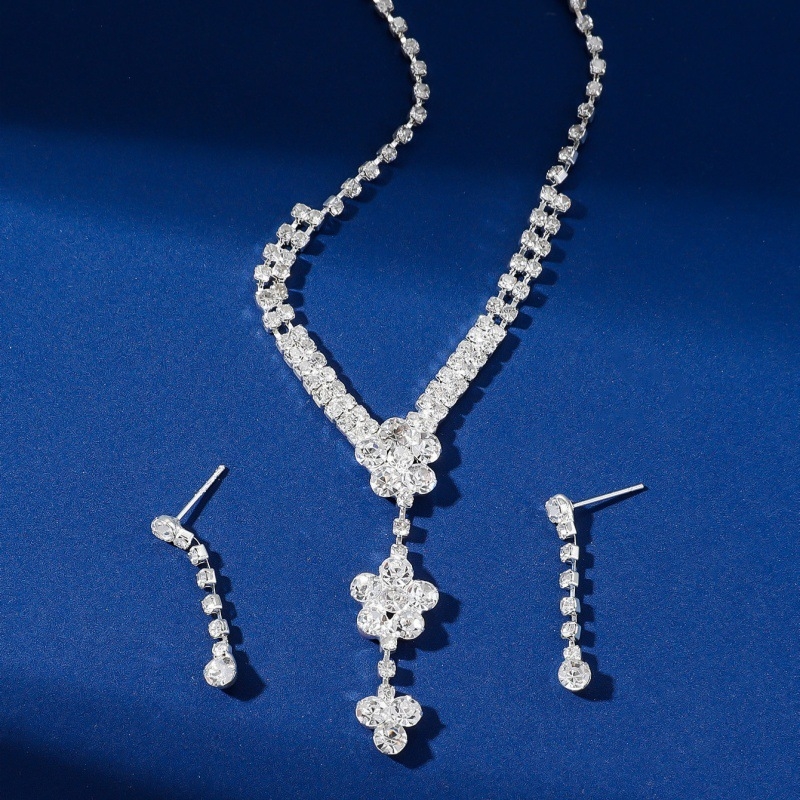 Troje-dijelni set: ogrlica, naušnice i narukvica s Grab chain, rhinestones, višeslojni dizajn, duljina 51–60 cm