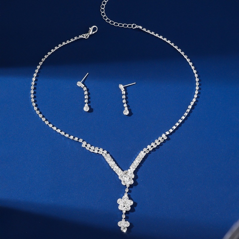 Troje-dijelni set: ogrlica, naušnice i narukvica s Grab chain, rhinestones, višeslojni dizajn, duljina 51–60 cm