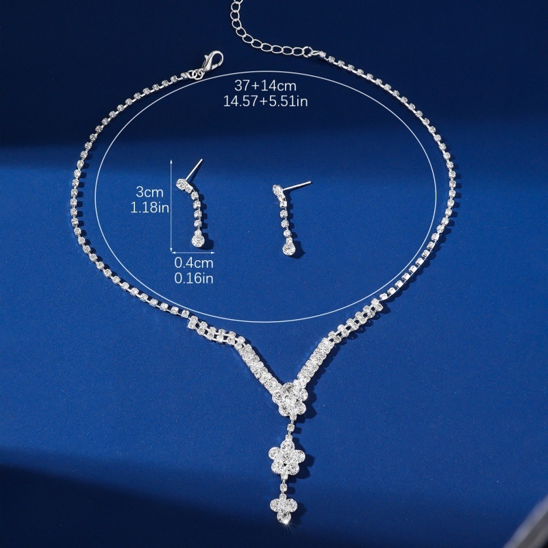 Troje-dijelni set: ogrlica, naušnice i narukvica s Grab chain, rhinestones, višeslojni dizajn, duljina 51–60 cm