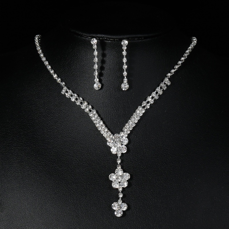 Troje-dijelni set: ogrlica, naušnice i narukvica s Grab chain, rhinestones, višeslojni dizajn, duljina 51–60 cm