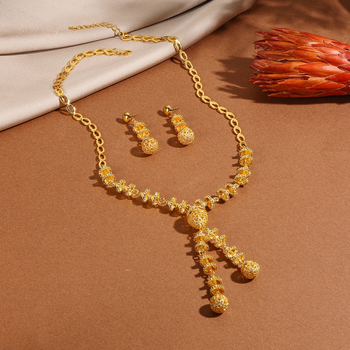 Set de bijuterii (cercei + colier) | aliaj, finisaj cu diamant, model cu plante și flori, lanț simplu, lansare toamna 2024