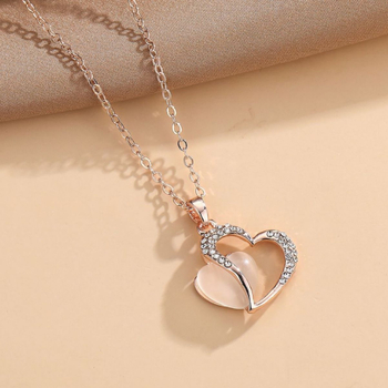 Set colier și cercei 3D inimă, aliaj, cu pietre încrustate mixte, lanț O