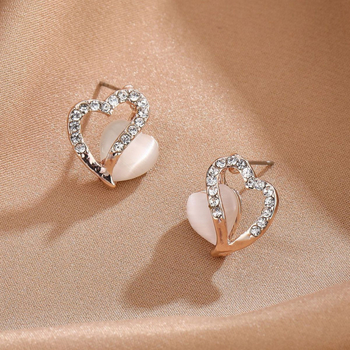 Set colier și cercei 3D inimă, aliaj, cu pietre încrustate mixte, lanț O