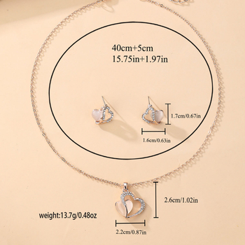 Set colier și cercei 3D inimă, aliaj, cu pietre încrustate mixte, lanț O