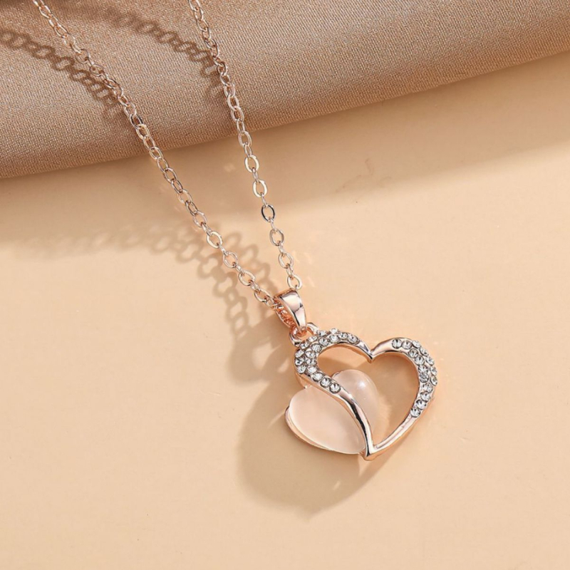 Set colier și cercei 3D inimă, aliaj, cu pietre încrustate mixte, lanț O