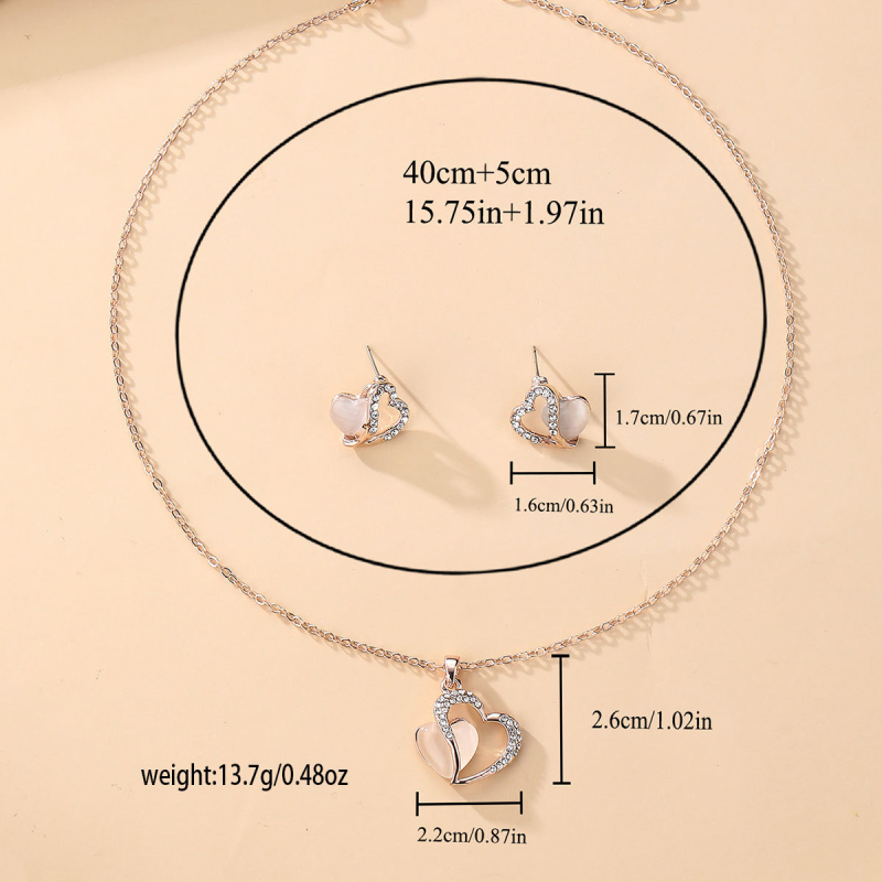 Set colier și cercei 3D inimă, aliaj, cu pietre încrustate mixte, lanț O