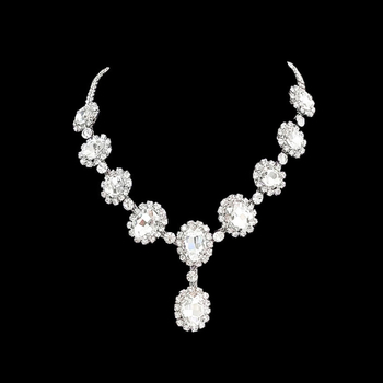 Set colier și cercei cu cristale ovale – pandantiv din cristale, lanț drept