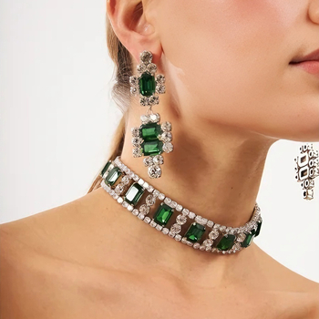 Set de bijuterii: cercei + colier, stil feminin vintage, model Rhinestone: inimă/picătură/clopot, electroplating