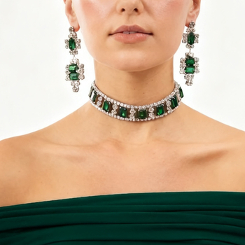 Set de bijuterii: cercei + colier, stil feminin vintage, model Rhinestone: inimă/picătură/clopot, electroplating