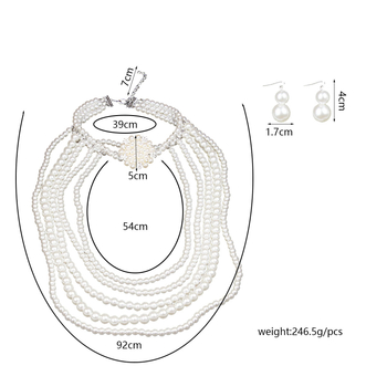 Set colier și cercei — lanț cu perle, mărgele, pandant Rhinestone, lucrat manual, multistrat, pentru femei