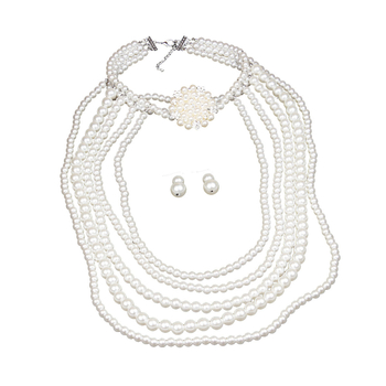 Set colier și cercei — lanț cu perle, mărgele, pandant Rhinestone, lucrat manual, multistrat, pentru femei