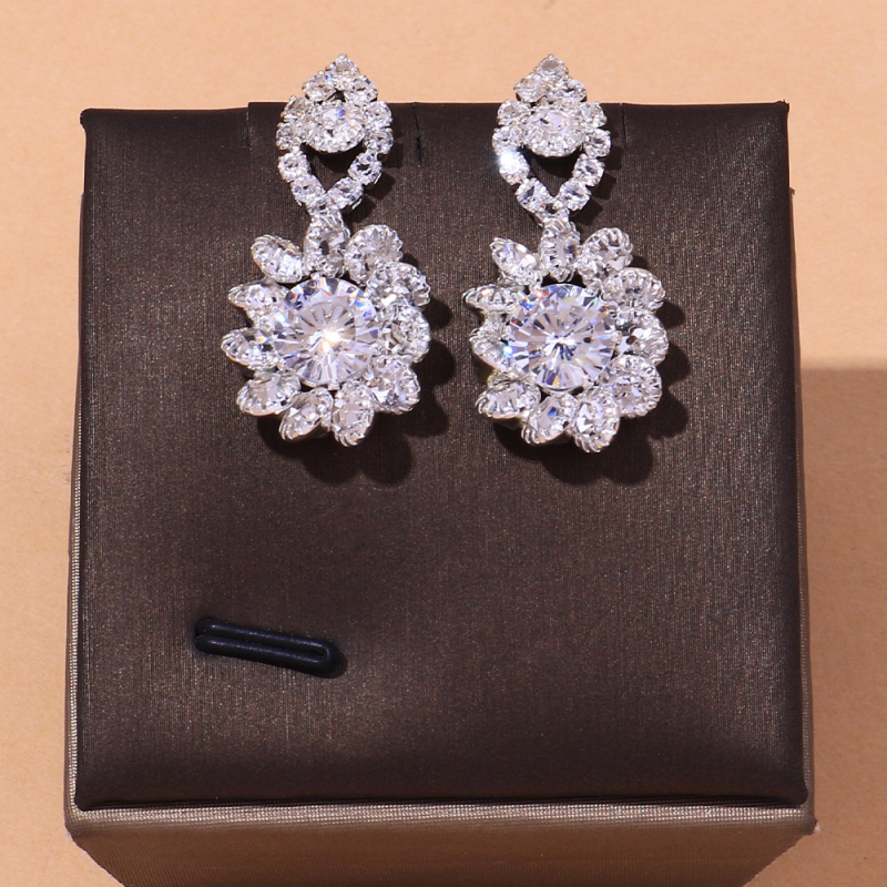 Set de bijuterii cu pietre strălucitoare: cercei și colier, lanț tip box, pandant din cristal artificial, motiv floral, accesorii de modă