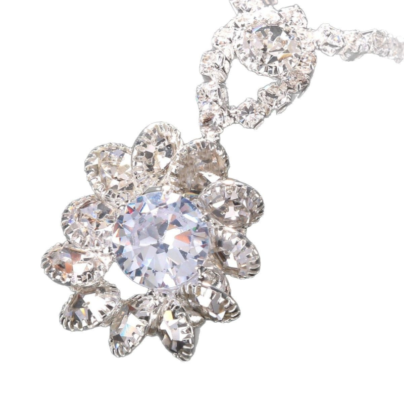 Set de bijuterii cu pietre strălucitoare: cercei și colier, lanț tip box, pandant din cristal artificial, motiv floral, accesorii de modă