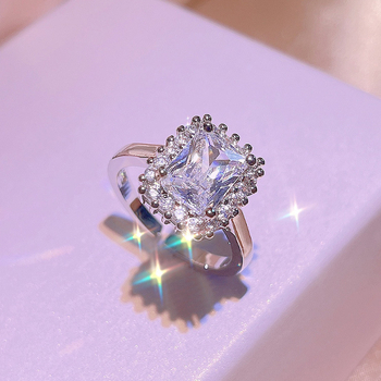 Princess Square Diamond Set de bijuterii — bază din cupru, prelucrare cu diamant, încrustare din pietre mixte, model geometric, cercei, inel și colier