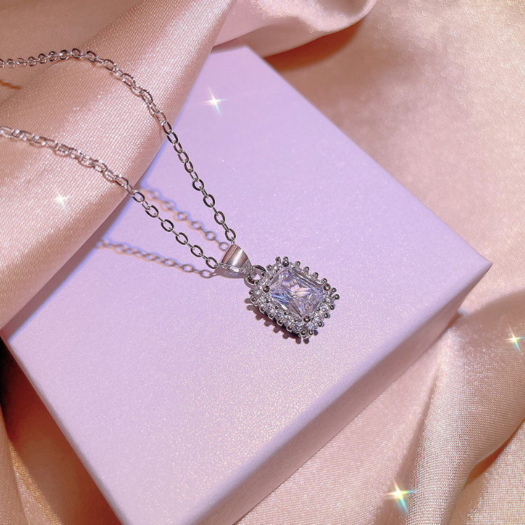 Princess Square Diamond Set de bijuterii — bază din cupru, prelucrare cu diamant, încrustare din pietre mixte, model geometric, cercei, inel și colier