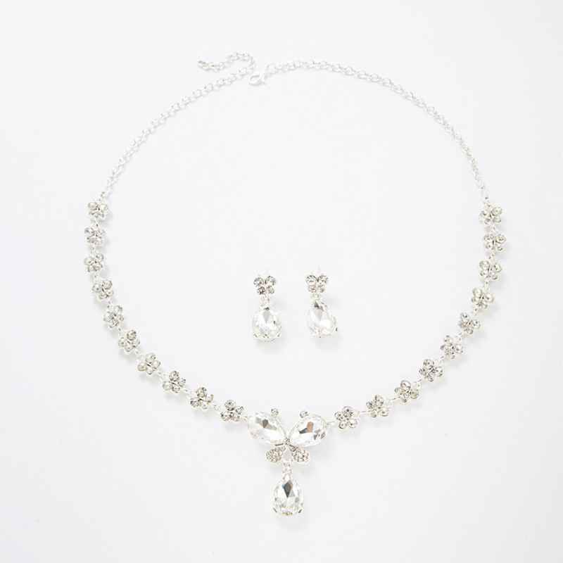 Set de bijuterii pentru mireasă: cercei și colier, stil coreean, metal, lanț bambus, piatră rhinestone