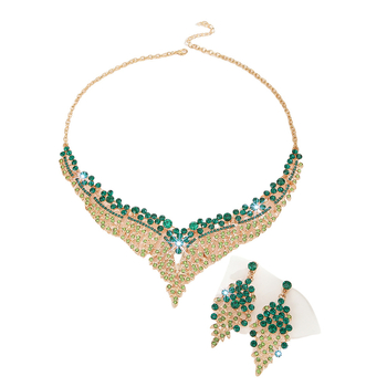 Set de bijuterii pentru nuntă: colier, cercei și brățară din aliaj cu rhinestones, model floral cu plante, lanț obișnuit, primăvara 2024