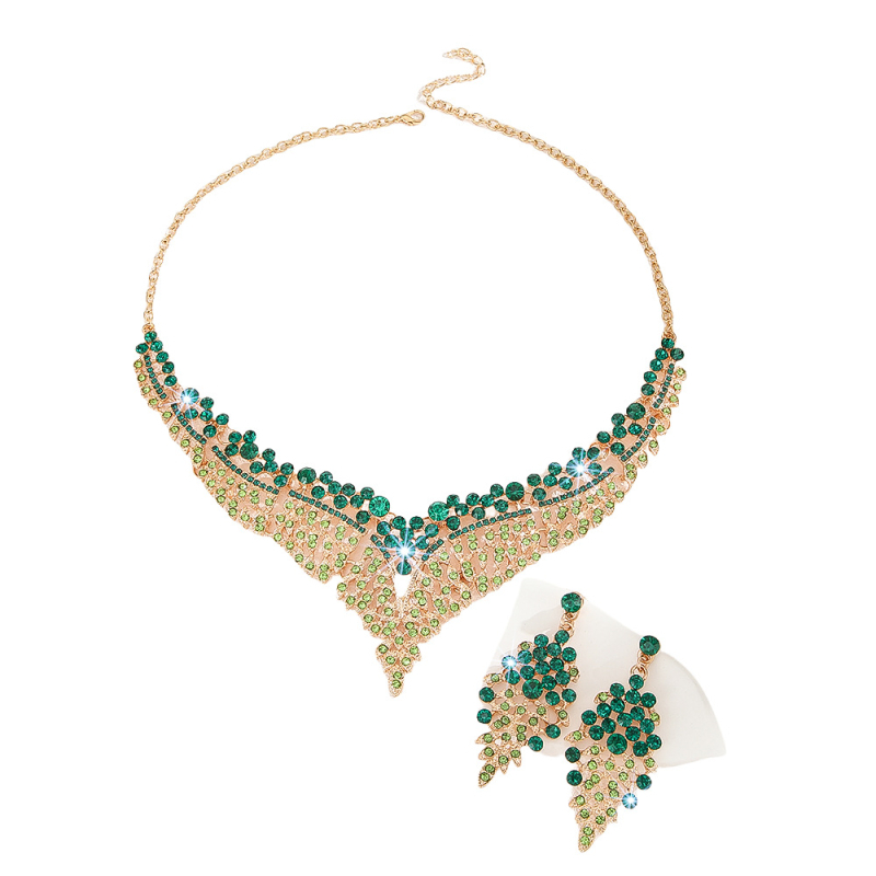 Set de bijuterii pentru nuntă: colier, cercei și brățară din aliaj cu rhinestones, model floral cu plante, lanț obișnuit, primăvara 2024