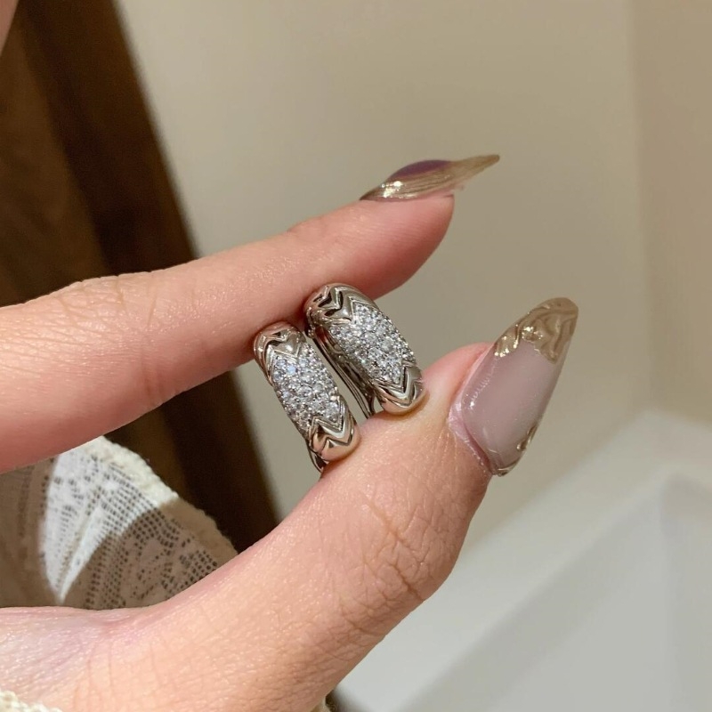 Set de bijuterii din cupru: inel și cercei în stil retro, cu motiv ondulat de diamante și design de os de șarpe, placare electrolitică