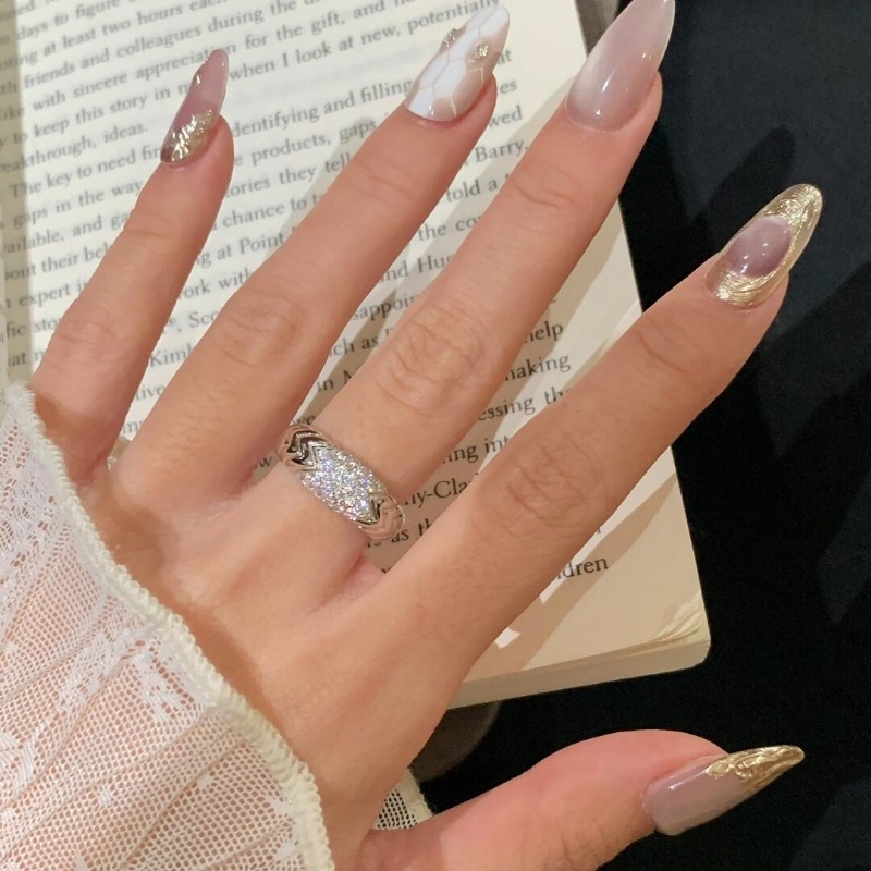 Set de bijuterii din cupru: inel și cercei în stil retro, cu motiv ondulat de diamante și design de os de șarpe, placare electrolitică