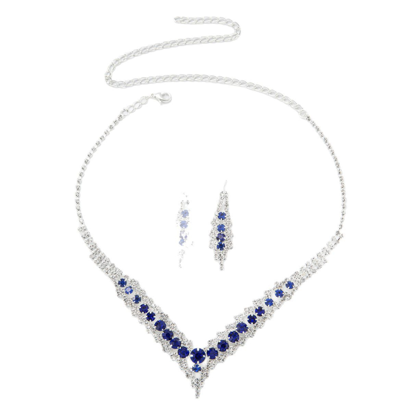 Set de bijuterii de mireasă cu strassuri, pandant din aliaj, finisaje electroplacate, cercei și colier cu lanț standard