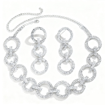 Set colier și cercei cu rhinestones, placare aur, tăiere diamant, model geometric, lanț regulat